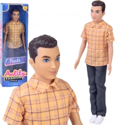 Anlily bábika chlapec brunet Paulo v kockovanej košeli a tmavých nohaviciach