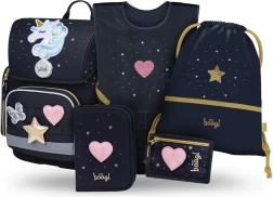 Baagl školský set 5 ks Ergo Unicorn Gold – aktovka, peračník, vrecko, zástera a peňaženka