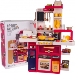 Detská interaktívna kuchynka s parou, svetlami a zvukmi, 80 dielov – Červená