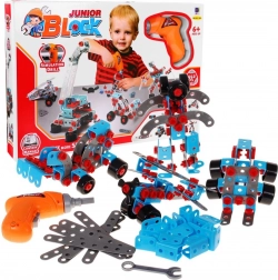 Stavebnica pre deti 6+ s elektrickým skrutkovačom a náradím - 10 modelov na zostavenie