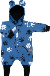 Dojčenský bavlnený overal s kapucňou a uškami New Baby Labka modrý