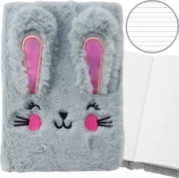 Plyšový zápisník A5 s plyšovým zajačikom, linajkovaný, sivý