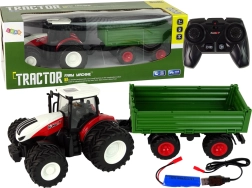 Diaľkovo ovládaný traktor s prívesom 1:24 červený a zelený