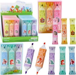 Sada zvýrazňovačov s motívom zvierat, ružová a modrá, dve špičky, 3 ks