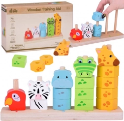 Drevená stohovacia hra so zvieratkami na učenie farieb a čísel