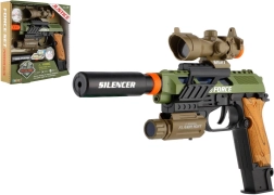 Plastová pištoľ so svetlom a zvukom na batérie s doplnkami