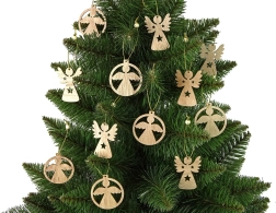 Vianočné drevené ozdoby anjelíci na stromček 12 ks