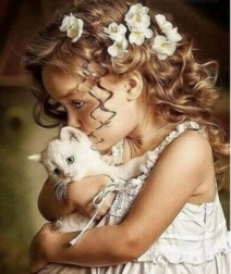 Diamantová mozaika - Dievča s mačiatkom