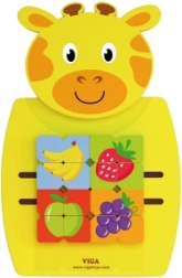 VIGA Montessori drevená manipulačná doska v tvare žirafy s certifikátom FSC