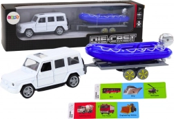 Terénne auto s prívesom a motorovým člnom