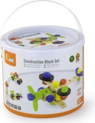 Drevená stavebnica konštruktér vo vedierku, 48 dielikov (3+)