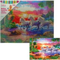 Diamantové maľovanie – kone pri západe slnka 40 × 50 cm