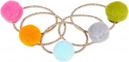 Gumičky do vlasov s farebnými bambuľkami - 5 ks