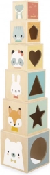 drevená skladacia veža z kociek so zvieratkami JANOD
