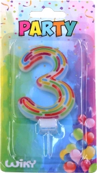 Párty sviečka číslo 3 s prúžkami