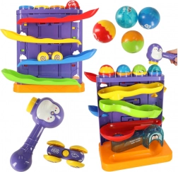 Interaktívna guľôčková dráha 3v1 s kladivkom, tučniak a autíčko