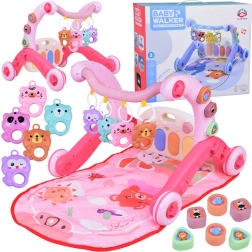 edukačná hracia deka 3v1 s chodítkom, pianom a závesnými hračkami