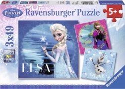Ravensburger puzzle Ľadové kráľovstvo: Elsa, Anna a Olaf 3×49 dielikov