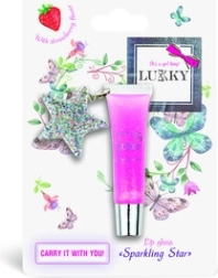 Lukky trblietavý lesk na pery jahodová príchuť s príveskom