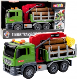 Nákladné auto na prepravu dreva s žeriavom a svetlami
