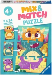 RAVENSBURGER puzzle Mix & Match: rozkošné dinosaury 3×24 dielikov