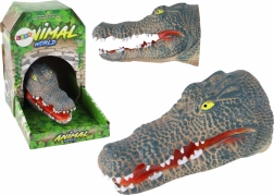 Gumová maňuška krokodíl na ruku – realistická sivá
