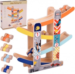 Drevená zábavná autíčková dráha so šmýkačkou