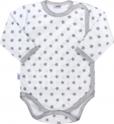 Dojčenské celorozopínacie body NEW BABY Classic II sivé s hviezdičkami