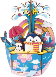 Drevené 3D puzzle Hudobná skrinka Tučniak v oceáne