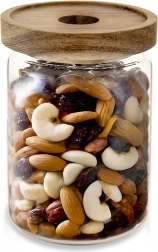 Sklenená dóza na sypké potraviny s dreveným viečkom a tesnením 970 ml