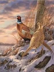 Diamantové maľovanie bažanty v zime 30 × 40 cm