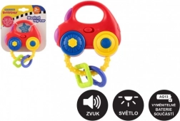 Hrkálka v tvare auta so svetlom a zvukom, plast, 10 × 11 cm, na batérie, 3m+