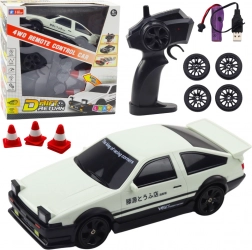 Závodné auto na diaľkové ovládanie 4WD s vymeniteľnými kolesami biele