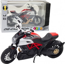kovový športový motocykel 1:12 so svetlami a zvukmi – čierny so zlatými a červenými prvkami