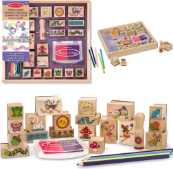 Melissa & Doug kreatívna súprava drevené pečiatky Vília záhrada (20 motívov, atrament a pastelky)