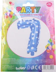 Nafukovací balónik číslo 7 – modrý s hviezdičkami (74 × 50 cm)