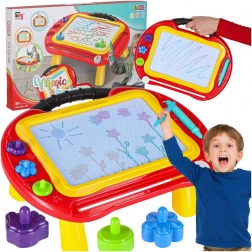 Magnetická kresliaca tabuľa 2v1 so zmazávačom, stolíkom a pečiatkami