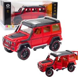 Kovový terénny voz s naťahovacím pohonom, otváracie dvere, červený 1:22