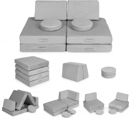 Veľká skladacia modulárna pohovka pre deti DIY, 8 mäkkých vankúšov - sivá ECOTOYS