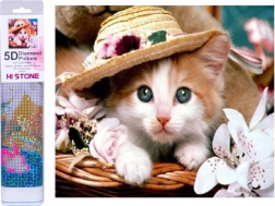 Diamantová mozaika - Mačka v klobúku