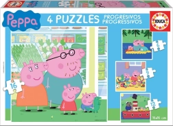 Puzzle EDUCA Prasiatko Peppa 4 v 1 (6, 9, 12, 16 dielikov)
