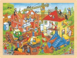 Goki drevené puzzle Na stavenisku 96 dielikov