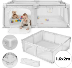 Detská ohrádka 160 × 200 cm sivá s cestovnou taškou ECOTOYS