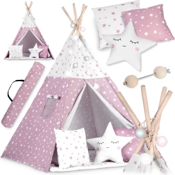 Detské teepee so svetielkami NUKIDO – ružové s hviezdičkami