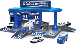 Policajná čerpacia stanica s dvoma autíčkami