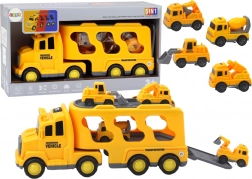 Žltý nákladný voz pre prepravu stavebných vozidiel