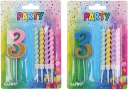Party sviečka číslo 3 s extra sviečkami