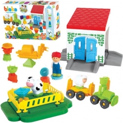 Mochtoys Kocky Pin Bricks Farma v krabici 100 ks + 3 figúrky