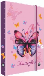 Box na zošity A5 Motýľ – fialový laminovaný poriadač s gumičkou