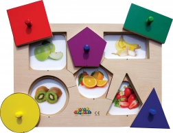 Just Jigsaws Drevené doskové puzzle Tvary a pamäť 6 dielov a 4 predlohy